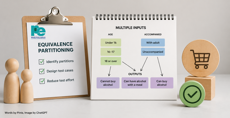 Equivalence Partitioning example showing multiple input partitions and each-choice coverage in software testing.